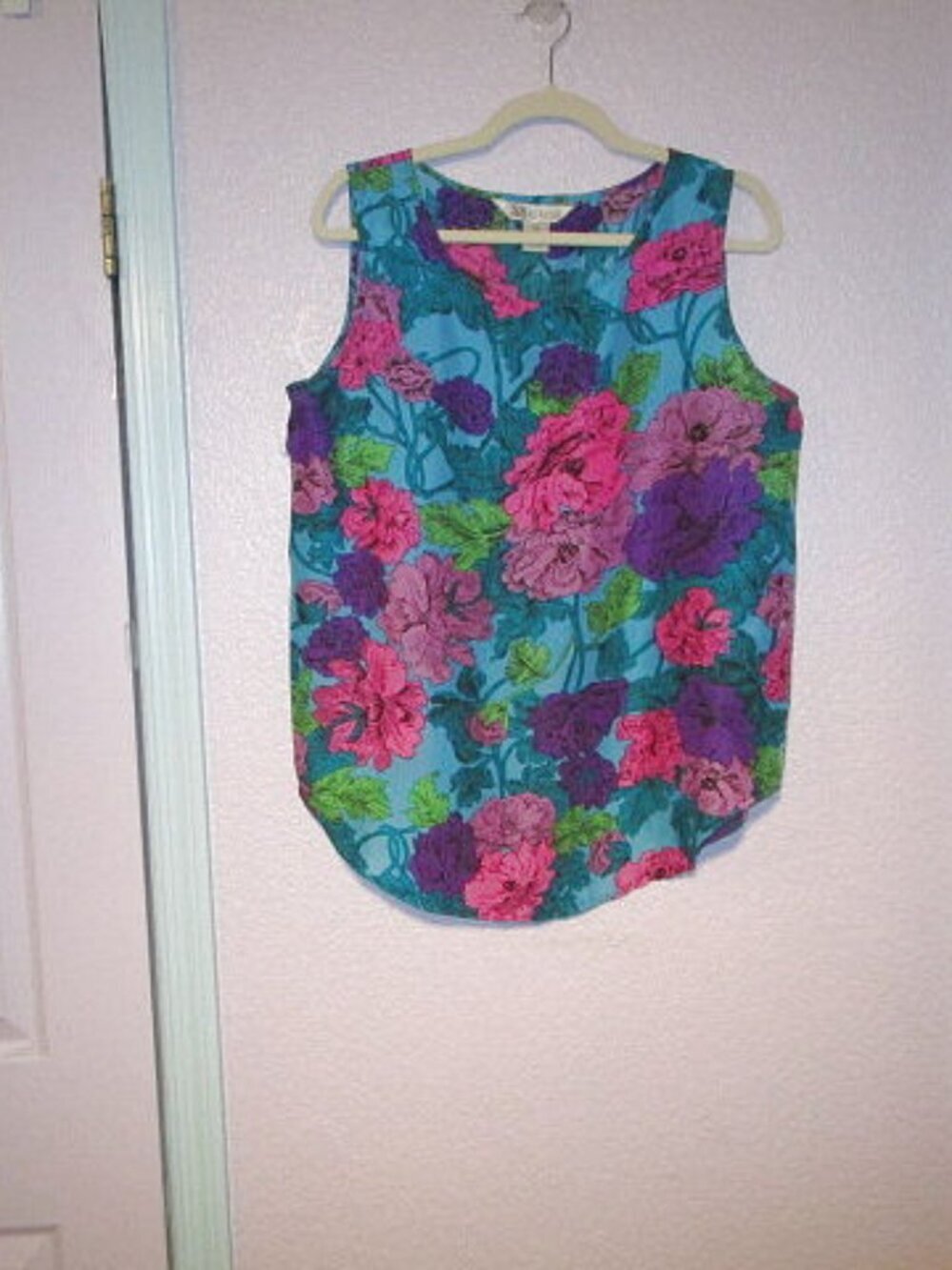 Vtg Womens Silk Blouse Top Size M Sleeveless Floral Tunic Tropical Oversized EUC